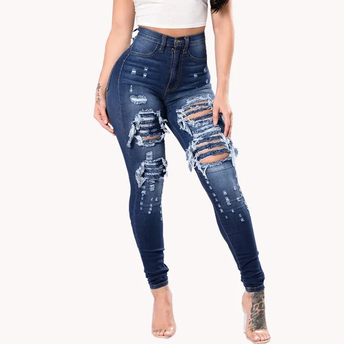 Women Fashion Sexy Ripped Skinny Jeans