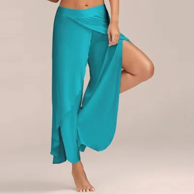 Women Fashion Casual Summer Solid Color Milk Silk Stitching Wide Leg Pants