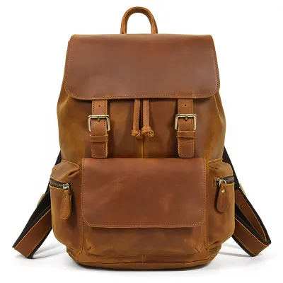 Men'S Fashion Casual Retro Genuine Leather Flip Backpack