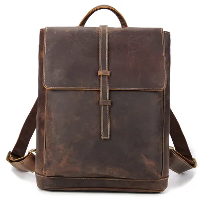 Men'S Fashion Casual Retro Genuine Leather Backpack