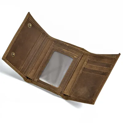 Men Fashion Retro Genuine Leather Multiple Card Three-Fold Design Wallet