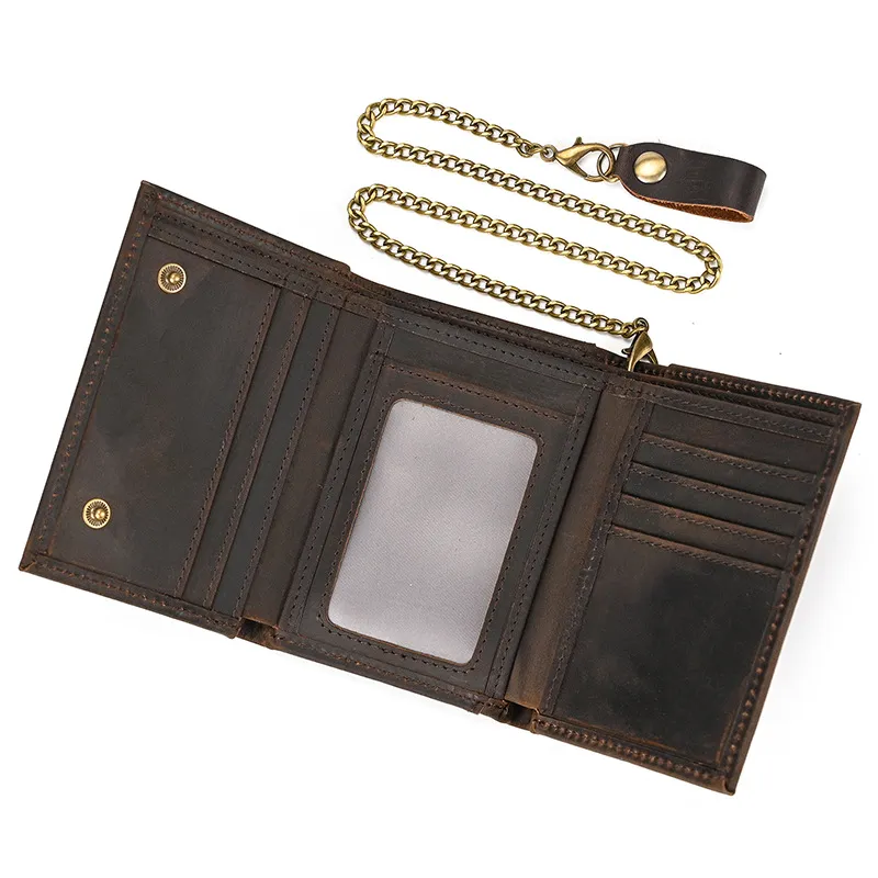 Men Fashion Retro Genuine Leather Multiple Card Three-Fold Design Wallet