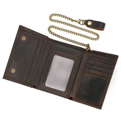 Men Fashion Retro Genuine Leather Multiple Card Three-Fold Design Wallet