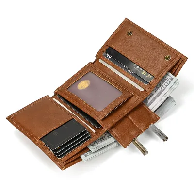 Men Fashion Retro Genuine Leather Multiple Card Three-Fold Design Wallet
