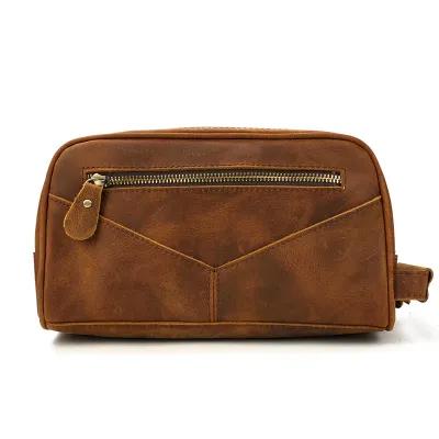 Men'S Fashion Retro Genuine Leather Travel Storage Zipper Handbag