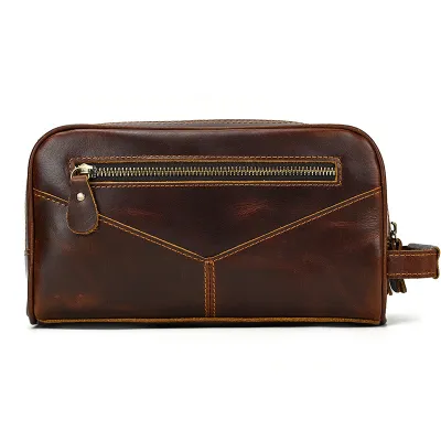 Men'S Fashion Retro Genuine Leather Travel Storage Zipper Handbag