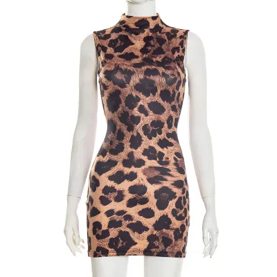 Women Fashion Sexy Leopard Print Sleeveless Tight Dress