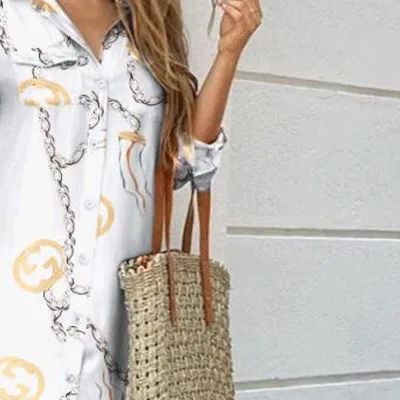 Women'S Fashion Spring And Summer Camouflage Printed Lapel Long Sleeve Loose Dress