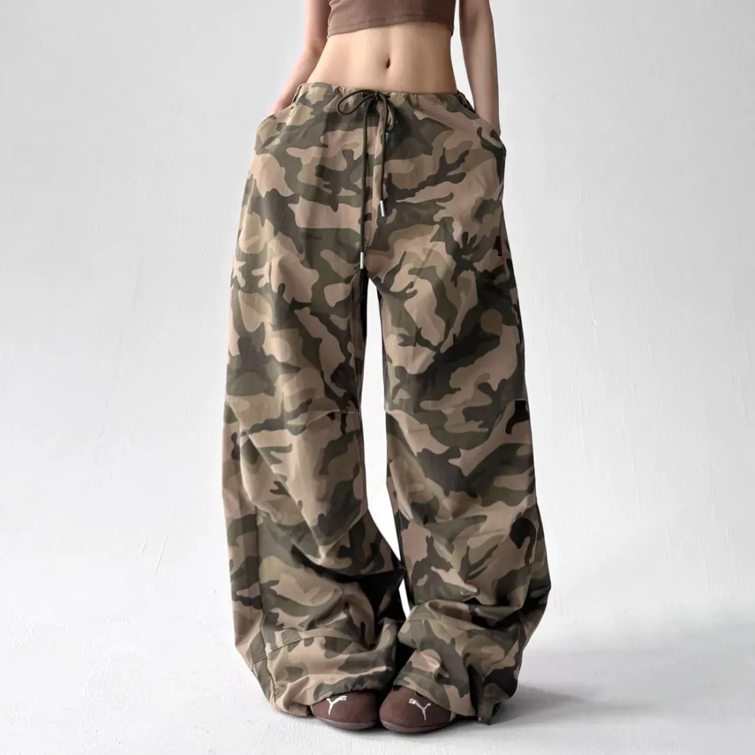 Women Fashion Casual Camouflage High Waist Loose Pants