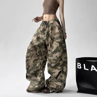 Women Fashion Casual Camouflage High Waist Loose Pants