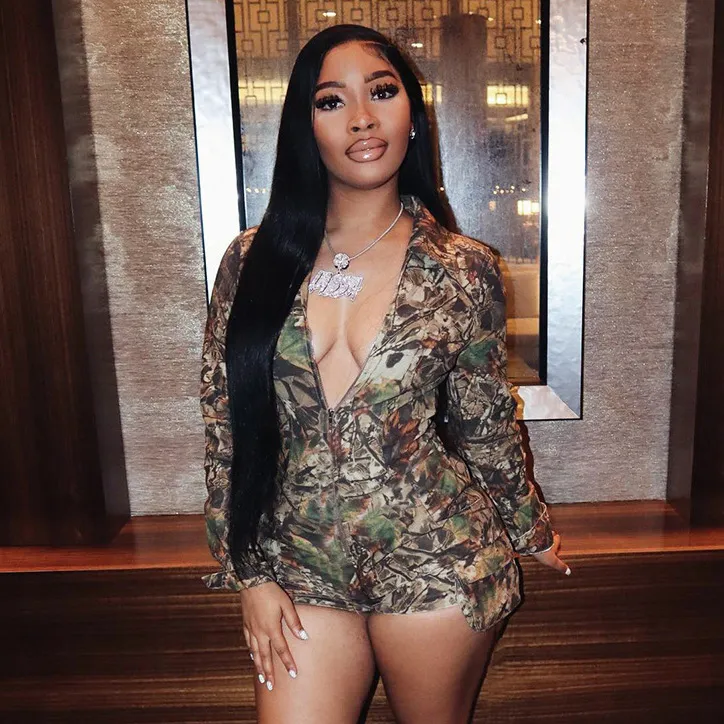 Women'S Fashion Sexy Camouflage Print Deep V-Neck Long Sleeve Rompers