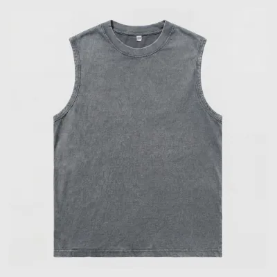 Men'S Fashion Casual Retro Summer Solid Color Wash Cotton Sleeveless Tank Top