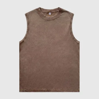 Men'S Fashion Casual Retro Summer Solid Color Wash Cotton Sleeveless Tank Top