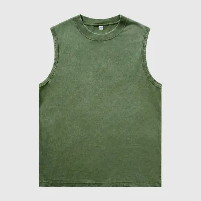 Men'S Fashion Casual Retro Summer Solid Color Wash Cotton Sleeveless Tank Top