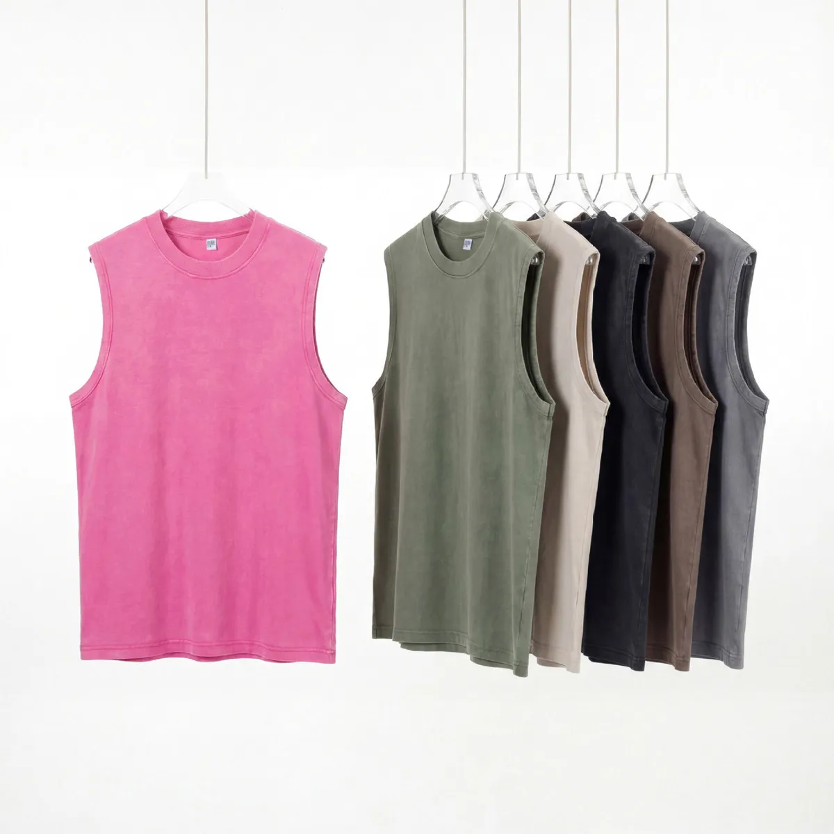 Men'S Fashion Casual Retro Summer Solid Color Wash Cotton Sleeveless Tank Top