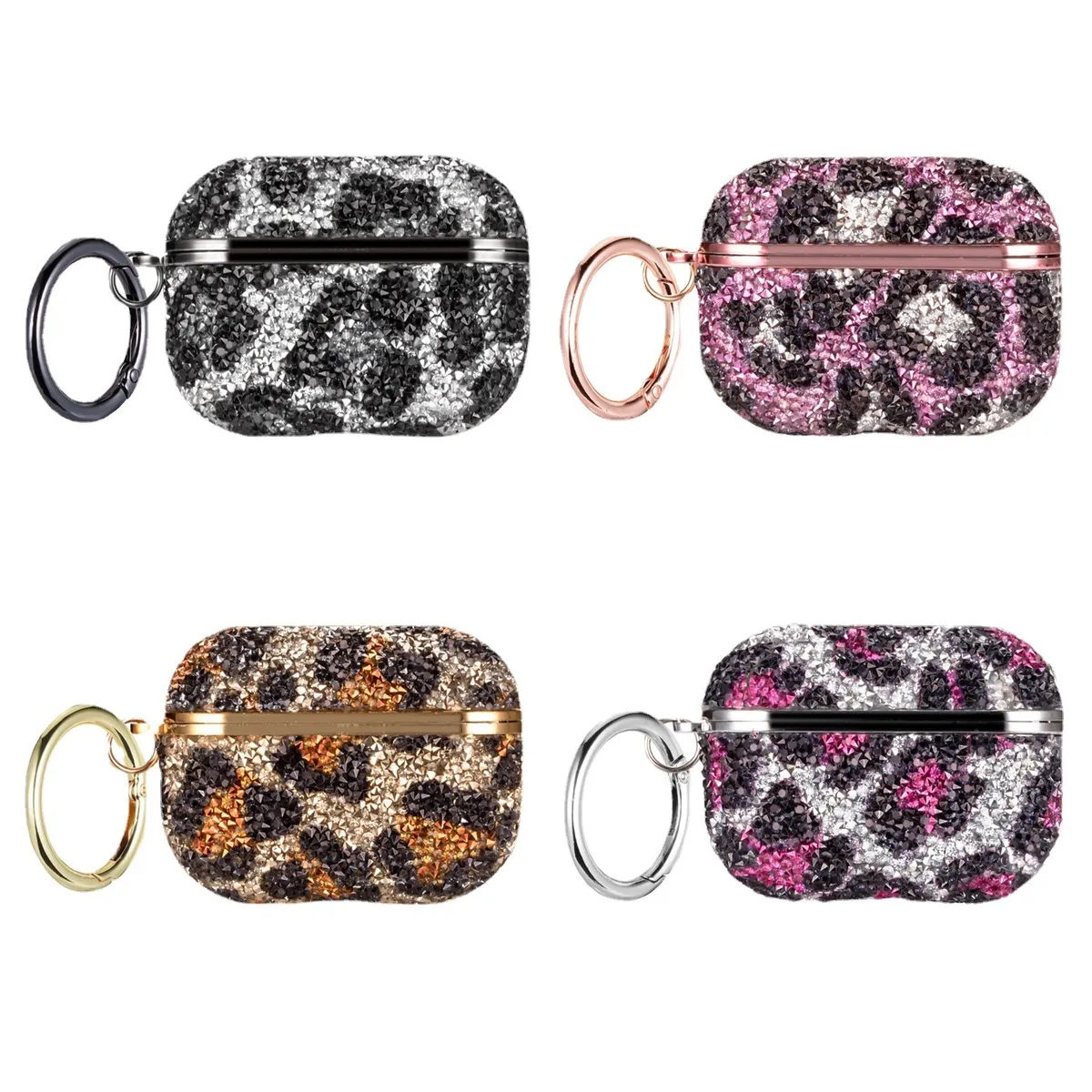 Women Fashion Leopard Rhinestone Bluetooth Earphone Case
