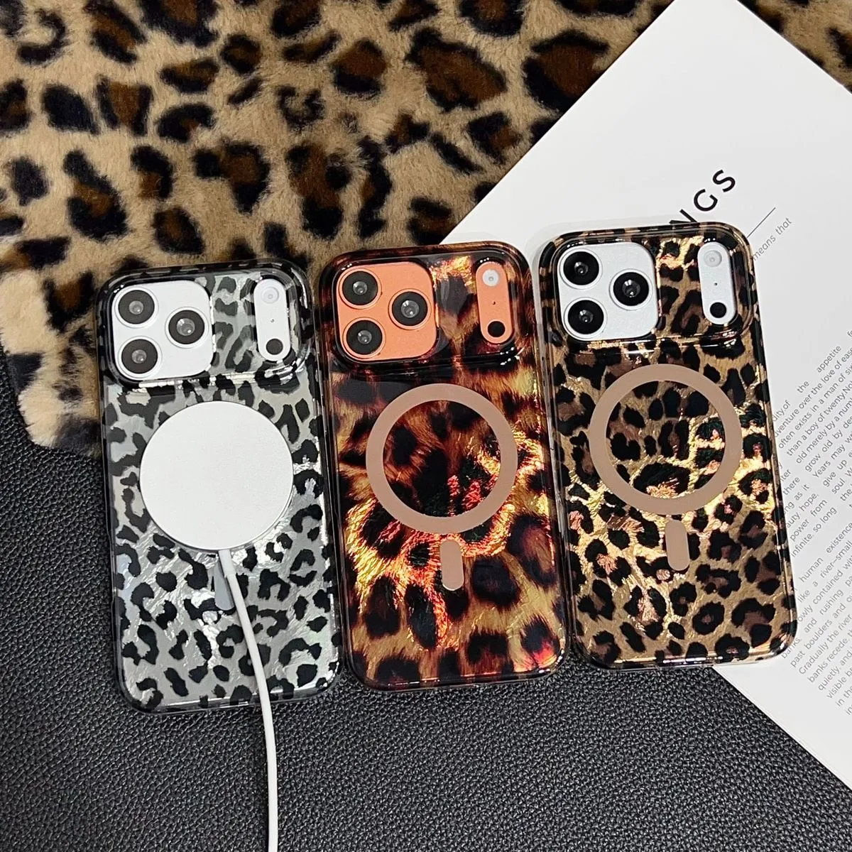 Women Fashion Leopard Double-Layer Magnetic Anti-Drop Iphone Case