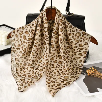 Women Fashion Casual Leopard Chiffon Silk Square Scarf