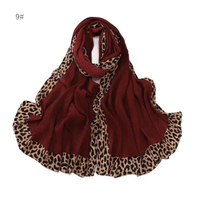 Women Fashion Casual Autumn And Winter Leopard Edge Cotton Linen Long Scarf