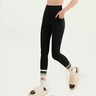 Women Fashion Casual Solid Color Pocket Yoga Leggings