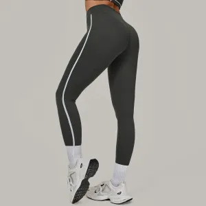 Women Fashion Casual Contrast Color Line Quick-Drying Breathable Tight High Waist Sports Yoga Leggings