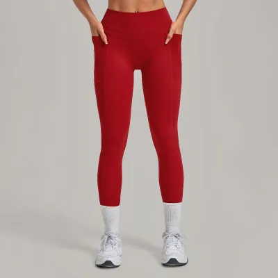 Women Fashion Casual Solid Color Side Pockets Quick-Drying Tight Sports Yoga Leggings