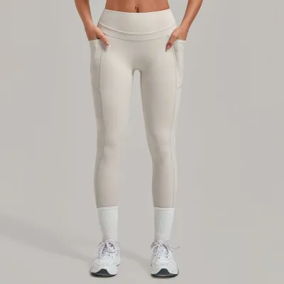 Women Fashion Casual Solid Color Side Pockets Quick-Drying Tight Sports Yoga Leggings