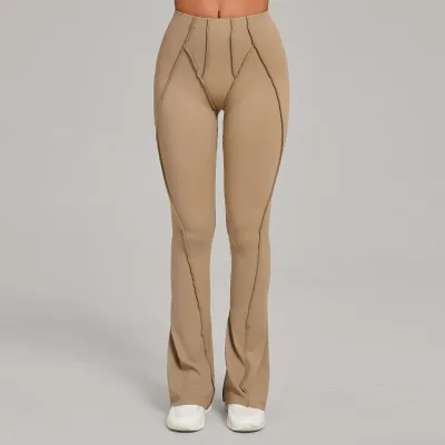 Women Fashion Casual Solid Color Tight High Waist Yoga Flared Pants Leggings