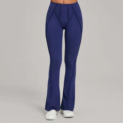 Women Fashion Casual Solid Color Tight High Waist Yoga Flared Pants Leggings