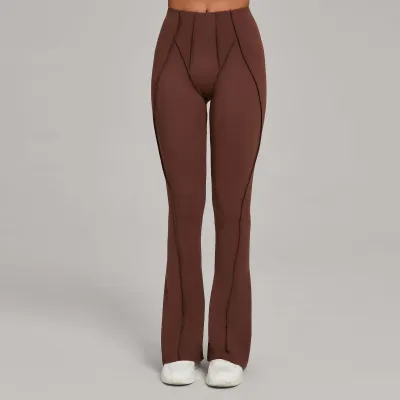 Women Fashion Casual Solid Color Tight High Waist Yoga Flared Pants Leggings