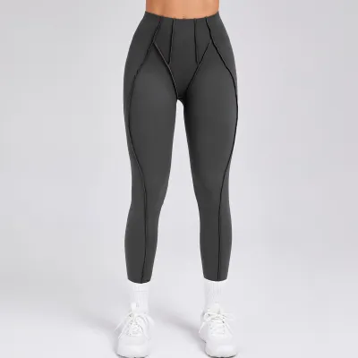 Women Fashion Solid Color Three-Dimensional Line Sports Yoga Leggings