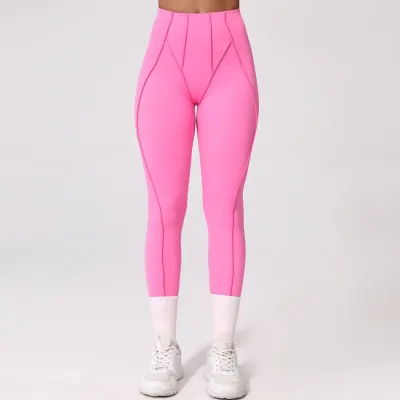 Women Fashion Solid Color Three-Dimensional Line Sports Yoga Leggings