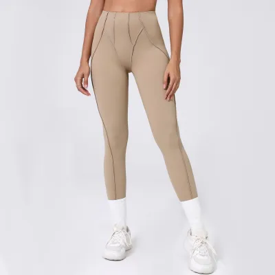 Women Fashion Solid Color Three-Dimensional Line Sports Yoga Leggings