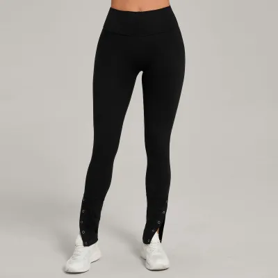 Women Fashion Solid Color High Waist Side Split Yoga Sports Leggings