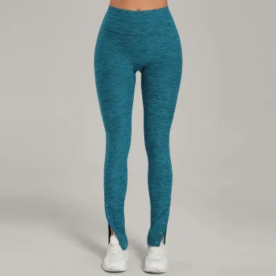 Women Fashion Solid Color High Waist Side Split Yoga Sports Leggings