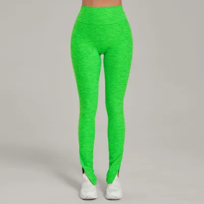 Women Fashion Solid Color High Waist Side Split Yoga Sports Leggings