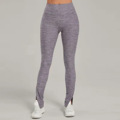 Women Fashion Solid Color High Waist Side Split Yoga Sports Leggings