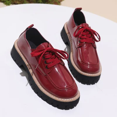 Women Fashion Casaul British Style Leather Round-Toe Lace-Up Platform Loafers
