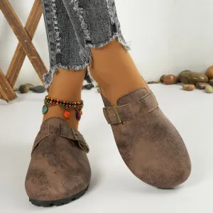 Women Fashion Casual Retro Solid Color Cork Round-Toe Mules Shoes