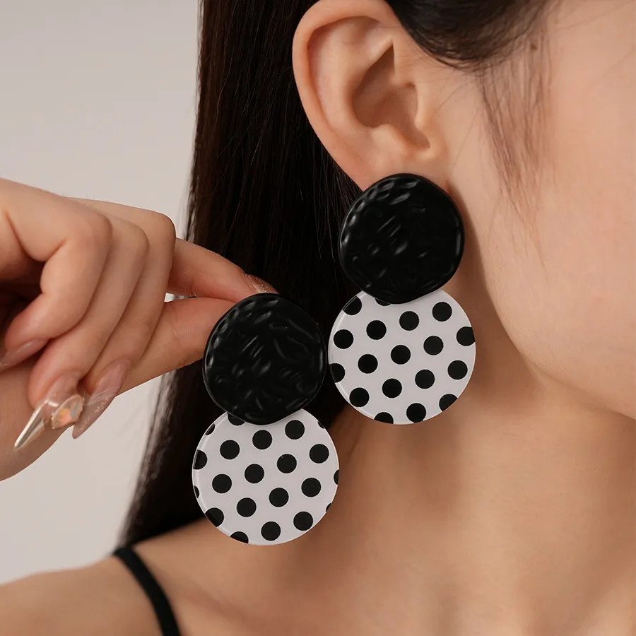 Vintage Polo Dot Print Round Acrylic Earrings