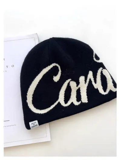 Fashion Casual Autumn And Winter Wool Double-Sided Letter Knitted Hat