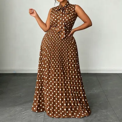 Vestido de mujer casual de talla grande para verano con estampado de lunares, sin mangas y corte en A.