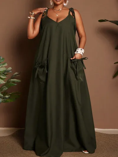 women fashion casual plus size  Summer Solid Color spaghetti strap Loose Dress