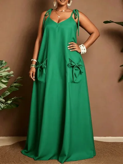 women fashion casual plus size  Summer Solid Color spaghetti strap Loose Dress