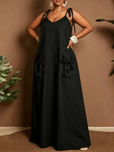 women fashion casual plus size  Summer Solid Color spaghetti strap Loose Dress