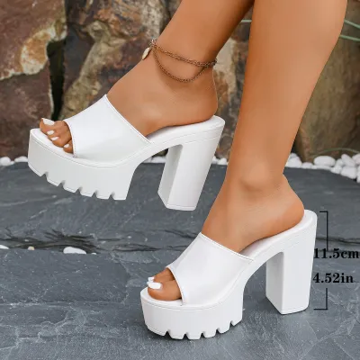Women Fashion Casual Solid Color Peep-Toe Wedge Heeled Slippers