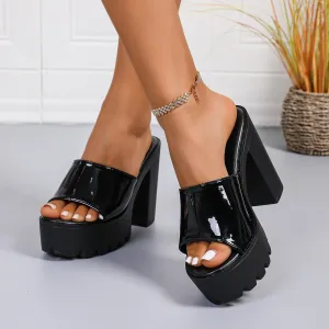 Women Fashion Casual Solid Color Peep-Toe Wedge Heeled Slippers