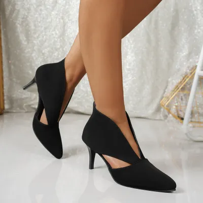 Women Fashion Sexy Solid Color Pointed-Toe Hollow-Out High-Heeled Shoes