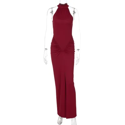 Women Fashion Sexy Summer Elegant Back Zipper Pleated Sleeveless Dress