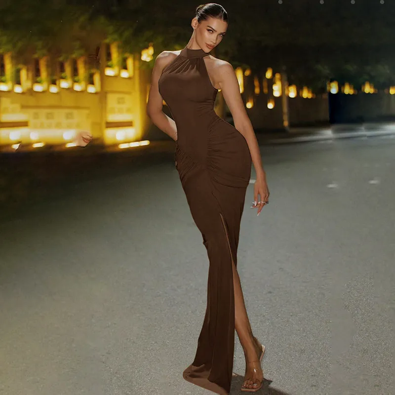 Women Fashion Sexy Summer Elegant Back Zipper Pleated Sleeveless Dress